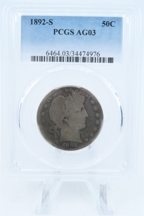 1892-S PCGS AG03 Barber Half Dollar Business Strike 50C