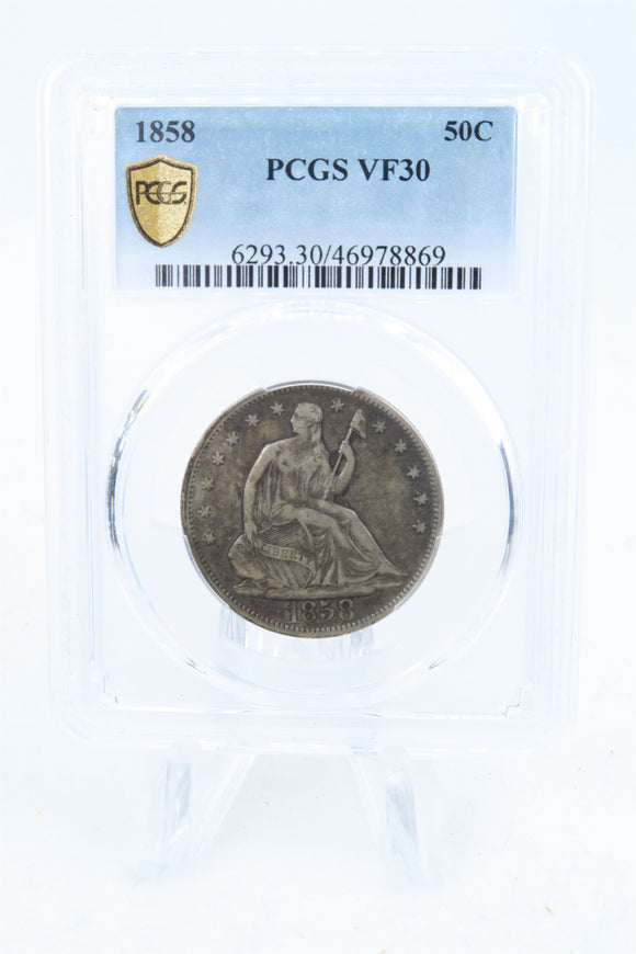 1858-P PCGS VF30 Liberty Seated Half Dollar Business Strike 50C