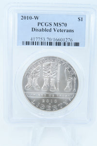 2010-W PCGS MS70 Disabled Veterans Silver Modern Commemorative Dollar