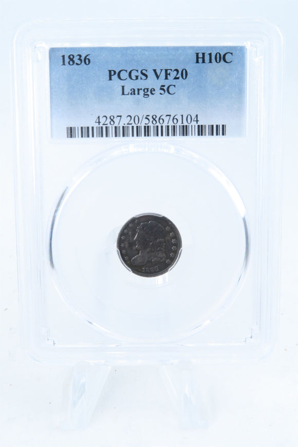 1836-P PCGS VF20 Large 5C Capped Bust Half Dime Business Strike