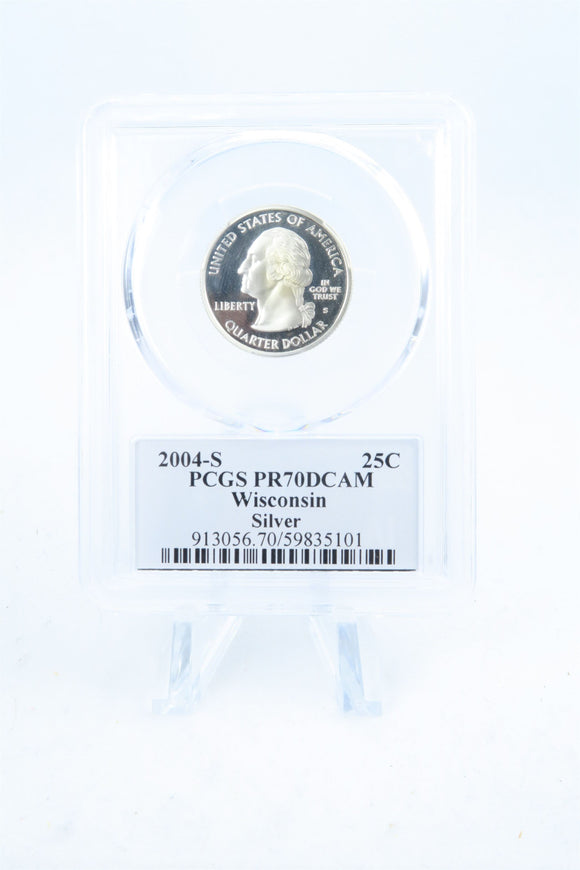 2004-S PCGS PR70DCAM Silver Wisconsin State Quarter Proof 25C