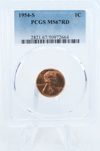 1954-S PCGS MS67RD Lincoln Wheat Cent Business Strike 1C
