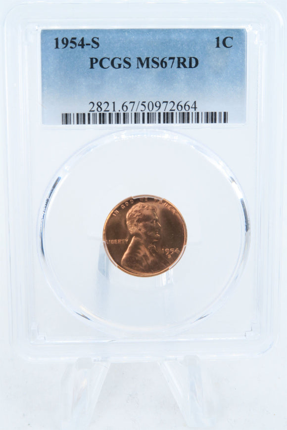 1954-S PCGS MS67RD Lincoln Wheat Cent Business Strike 1C