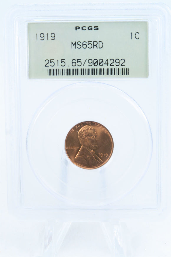 1919-P PCGS MS65RD Lincoln Wheat Cent Business Strike 1C