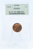1919-P PCGS MS65RD Lincoln Wheat Cent Business Strike 1C