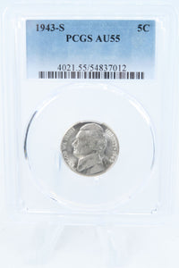 1943-S PCGS AU55 Jefferson War Nickel Business Strike 5C