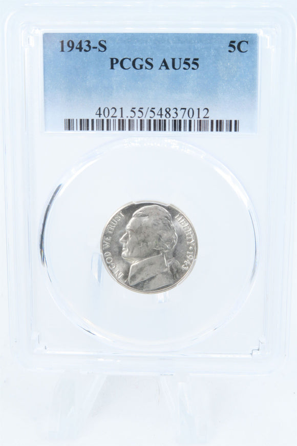 1943-S PCGS AU55 Jefferson War Nickel Business Strike 5C