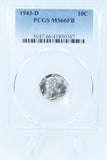 1943-D PCGS MS66FB Mercury Dime Business Strike 10C