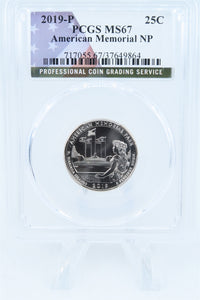 2019-P PCGS MS67 American Memorial NP Quarter Business Strike 25C