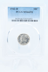 1942-D PCGS MS66FB Mercury Dime Business Strike 10C