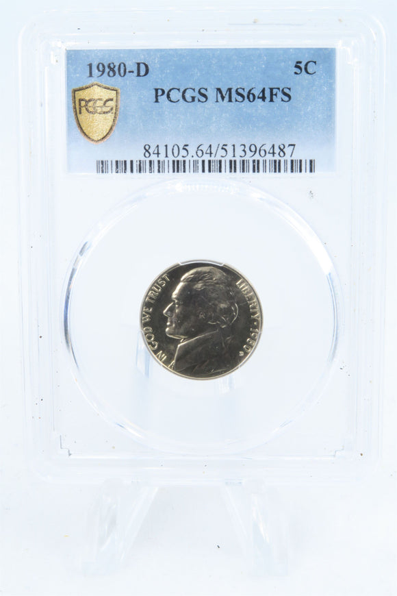 1980-D PCGS MS64FS Jefferson Nickel Full Steps Business Strike 5C