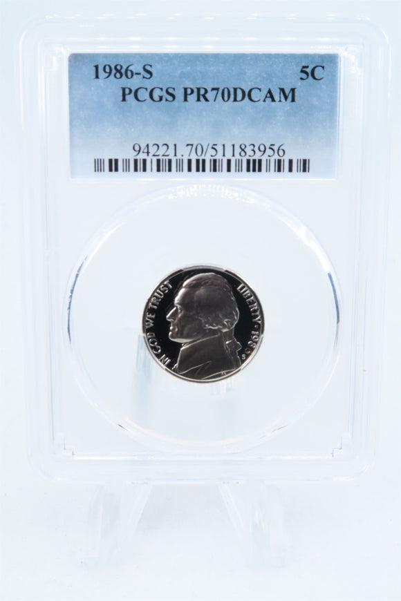 1986-S PCGS PR70DCAM Jefferson Nickel Proof 5C