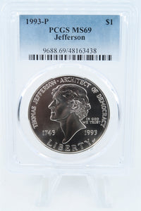 1993-P PCGS MS69 Jefferson Silver Modern Commemorative Dollar