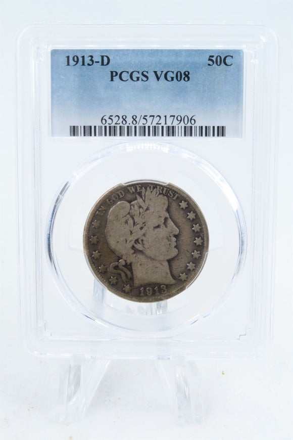 1913-D PCGS VG08 Barber Half Dollar Business Strike 50C