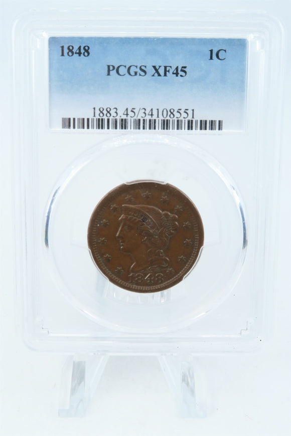 1848-P PCGS XF45BN Braided Hair Cent Business Strike 1C