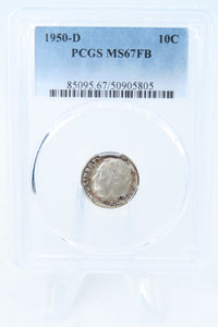 1950-D PCGS MS67FB Roosevelt Dime Business Strike 10C
