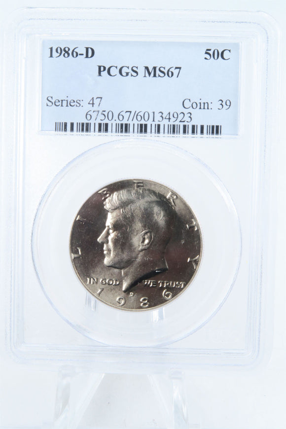 1986-D PCGS MS67 Kennedy Half Dollar Business Strike 50C