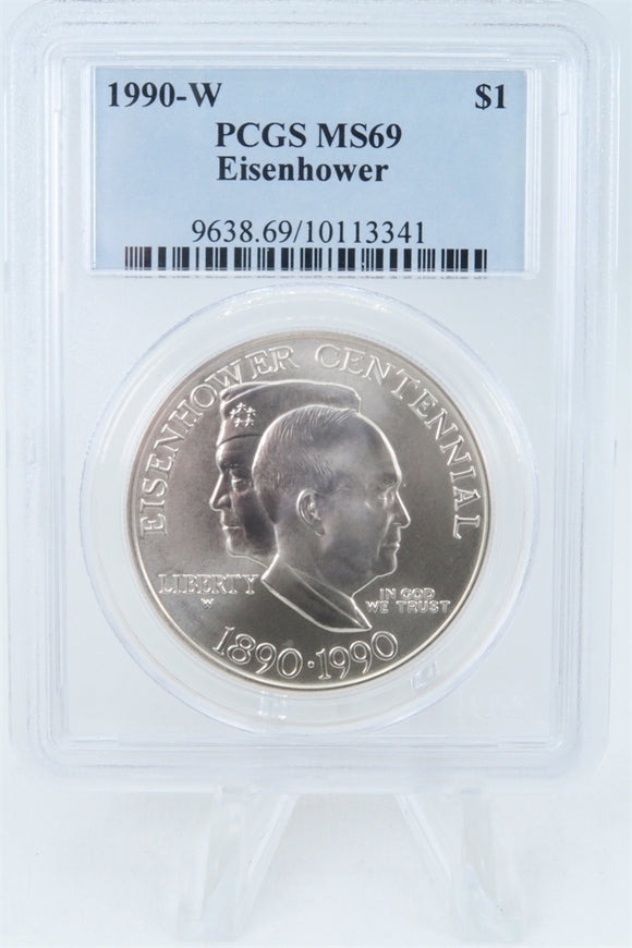 1990-W PCGS MS69 Eisenhower Silver Modern Commemorative Dollar