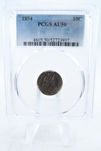 1854-P PCGS AU50 Arrows Liberty Seated Dime Business Strike 10C