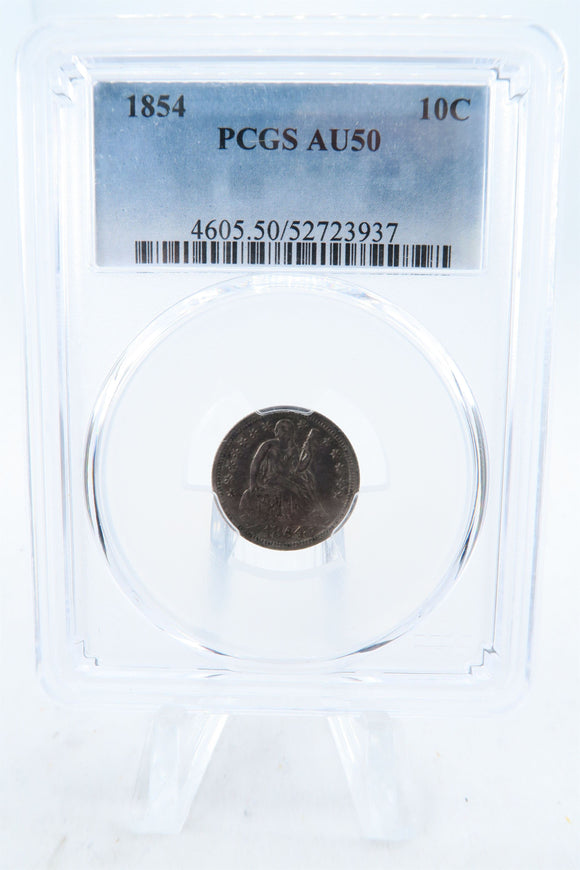 1854-P PCGS AU50 Arrows Liberty Seated Dime Business Strike 10C