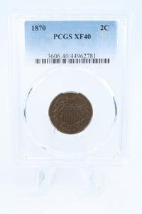 1870-P PCGS XF40BN Two (2) Cent Piece Business Strike 2C