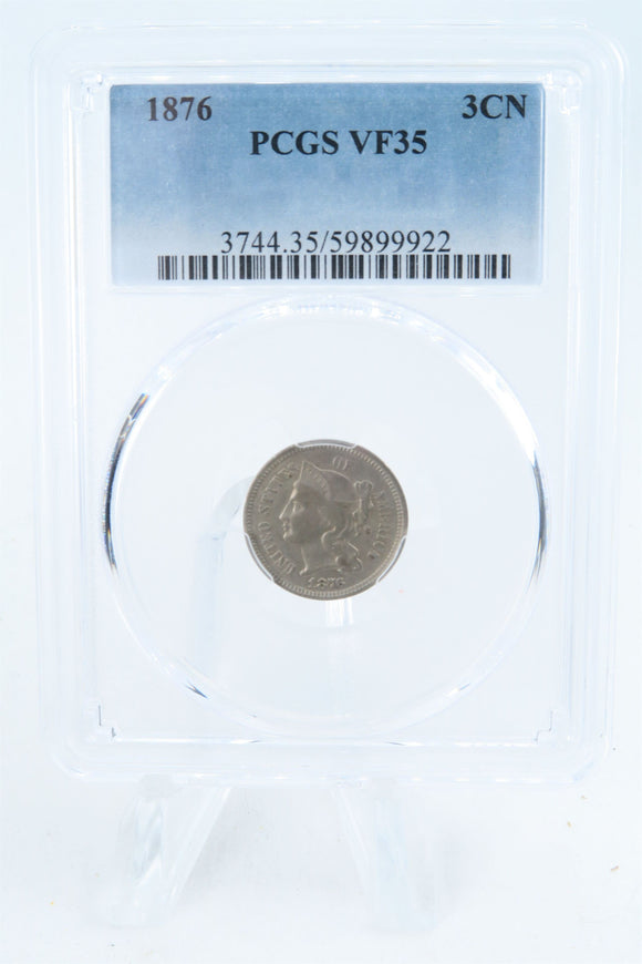 1876-P PCGS VF35 Three (3) Cent Nickel Business Strike 3CN