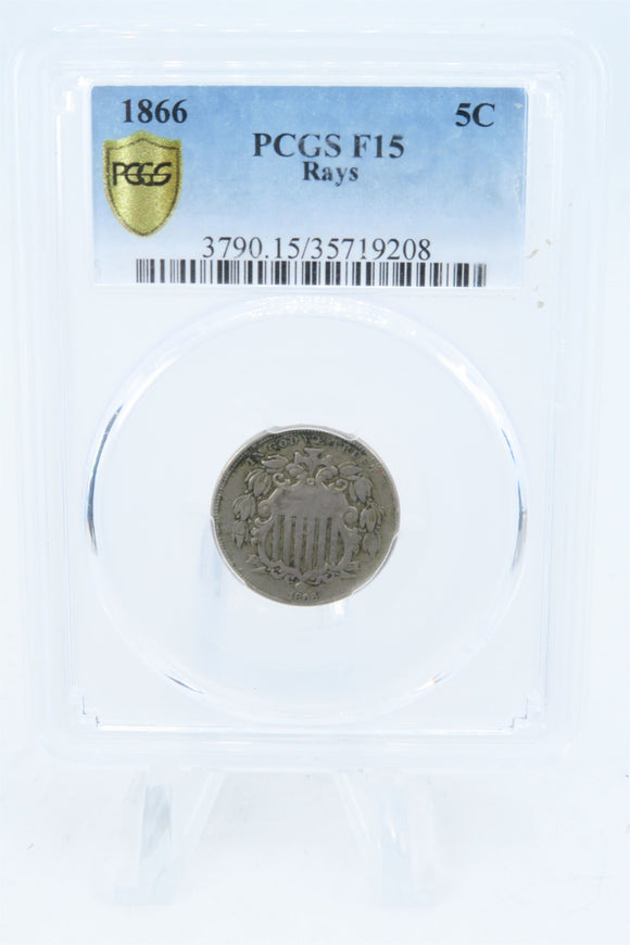 1866-P PCGS F15 Shield Nickel Business Strike 5C
