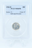 1942-D PCGS MS66FB Mercury Dime Business Strike 10C