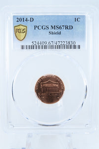 2014-D PCGS MS67RD Lincoln Shield Cent Business Strike 1C