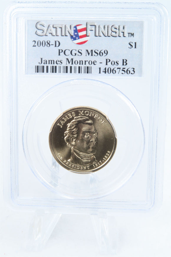 2008-D PCGS SP69 James Monroe Position B Presidential Dollar Satin Finish