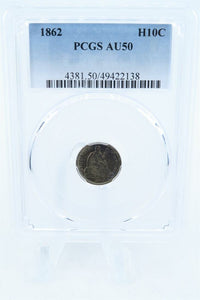 1862-P PCGS AU50 Seated Liberty Half Dime Business Strike H10C