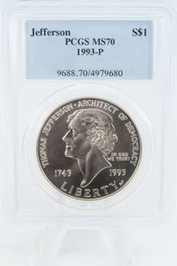 1993-P PCGS MS70 Jefferson Silver Modern Commemorative Dollar
