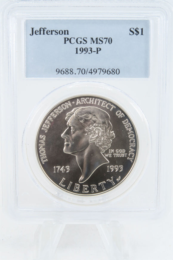 1993-P PCGS MS70 Jefferson Silver Modern Commemorative Dollar