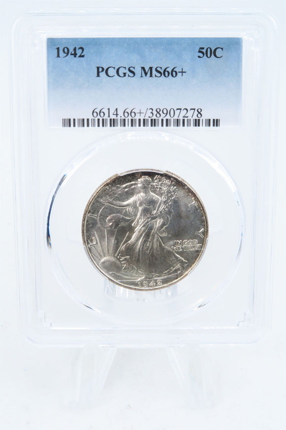 1942-P PCGS MS66+ Walking Liberty Half Dollar Business Strike 50C