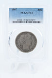 1907-P PCGS F12 Barber Half Dollar Business Strike 50C