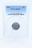 1943-P PCGS MS66+ Steel Lincoln Wheat Cent Business Strike 1C