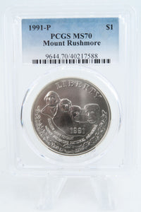 1991-P PCGS MS70 Mount Rushmore Silver Modern Commemorative Dollar