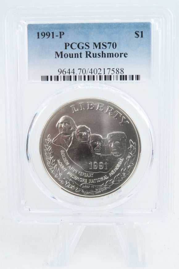 1991-P PCGS MS70 Mount Rushmore Silver Modern Commemorative Dollar