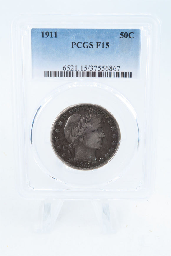 1911-P PCGS F15 Barber Half Dollar Business Strike 50C