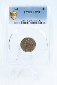 1861-P PCGS AU58 Indian Cent Business Strike 1C