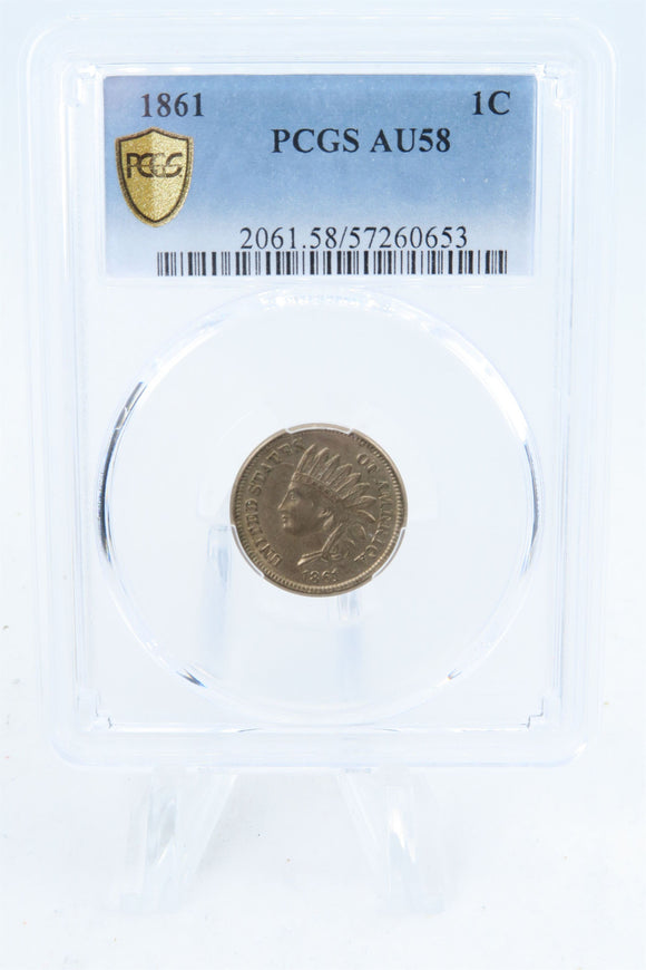 1861-P PCGS AU58 Indian Cent Business Strike 1C