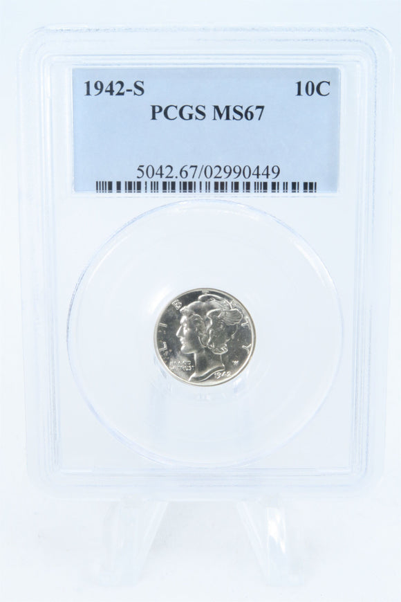 1942-S PCGS MS67 Mercury Dime Business Strike 10C