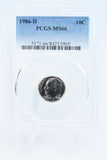 1986-D PCGS MS66 Roosevelt Dime Business Strike 10C