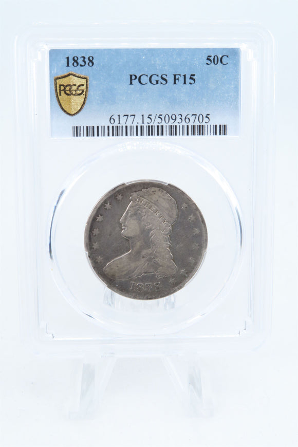 1838-P PCGS F15 Capped Bust Half Dollar Business Strike 50C