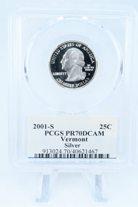 2001-S PCGS PR70DCAM Silver Vermont State Quarter Proof 25C