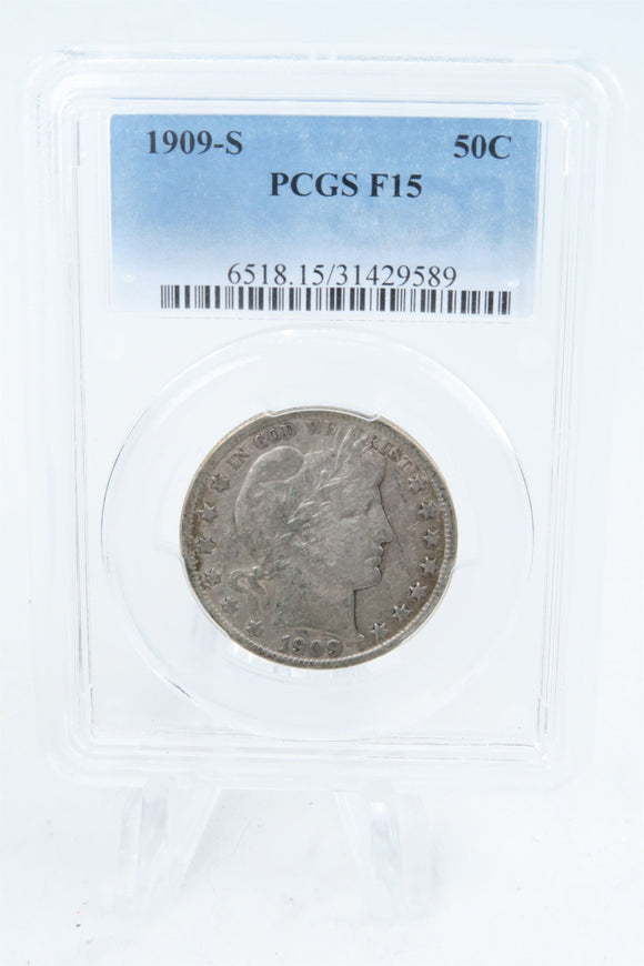 1909-S PCGS F15 Barber Half Dollar Business Strike 50C