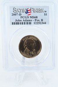 2007-D PCGS SP68 John Adams Position B Presidential Dollar Satin Finish