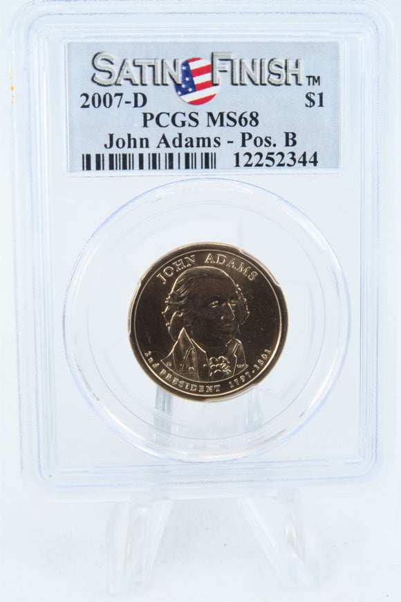 2007-D PCGS SP68 John Adams Position B Presidential Dollar Satin Finish