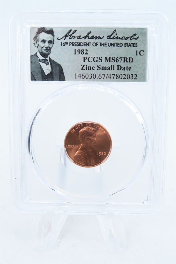 1982-P PCGS MS67RD Zinc Small Date Lincoln Memorial Cent Business Strike 1C