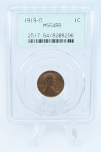 1919-D PCGS MS64RB Lincoln Wheat Cent Business Strike 1C